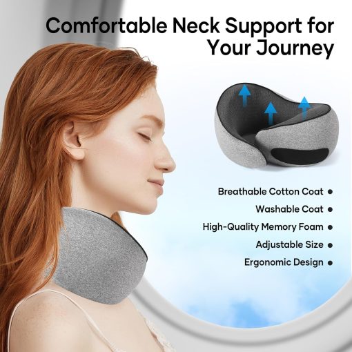 NOCRLG Travel Pillow, Travel Neck Pillow for Airplanes Car, 100% Pure Memory Foam Travel Pillow, Sleeping Essentials for Long Flight 360° Head Support Degree Comfort and Breathability - 5