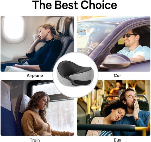 NOCRLG Travel Pillow, Travel Neck Pillow for Airplanes Car, 100% Pure Memory Foam Travel Pillow, Sleeping Essentials for Long Flight 360° Head Support Degree Comfort and Breathability - 7