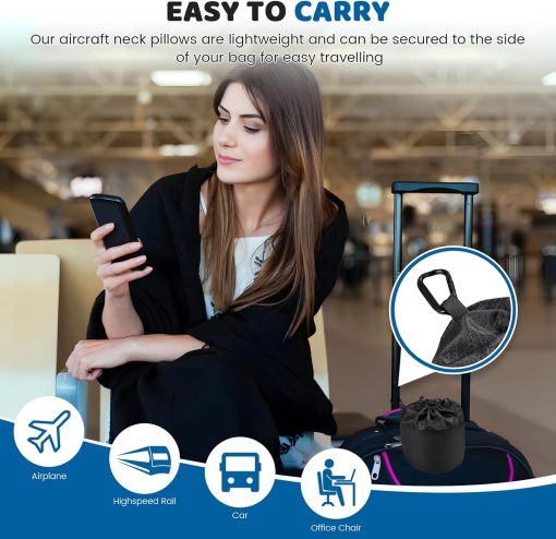 Neck Pillow Airplane,100% Pure Memory FoamTravel Neck Pillow Travel Neck Support Ergonomic &Portable Design Best for Sleeping Plane Car Train Office Flight - 4