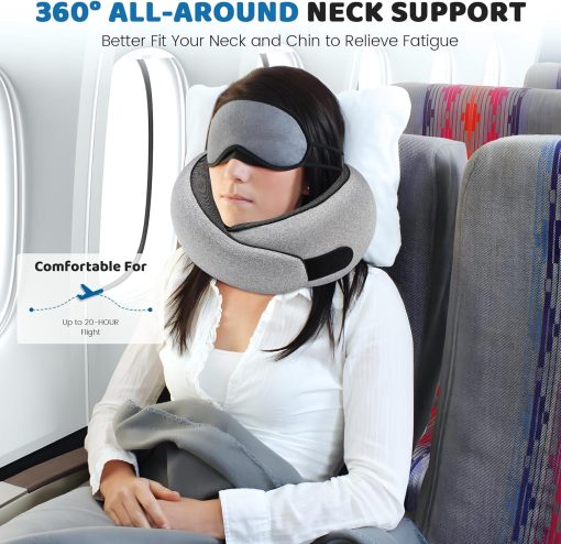 Neck Pillow Airplane,100% Pure Memory FoamTravel Neck Pillow Travel Neck Support Ergonomic &Portable Design Best for Sleeping Plane Car Train Office Flight - 5