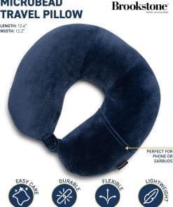 Brookstone Microbead Travel Head and Neck Pillow Lightweight and Plush with Phone or Headphone Pocket, Blue - 2