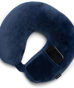 Brookstone Microbead Travel Head and Neck Pillow Lightweight and Plush with Phone or Headphone Pocket, Blue - 4