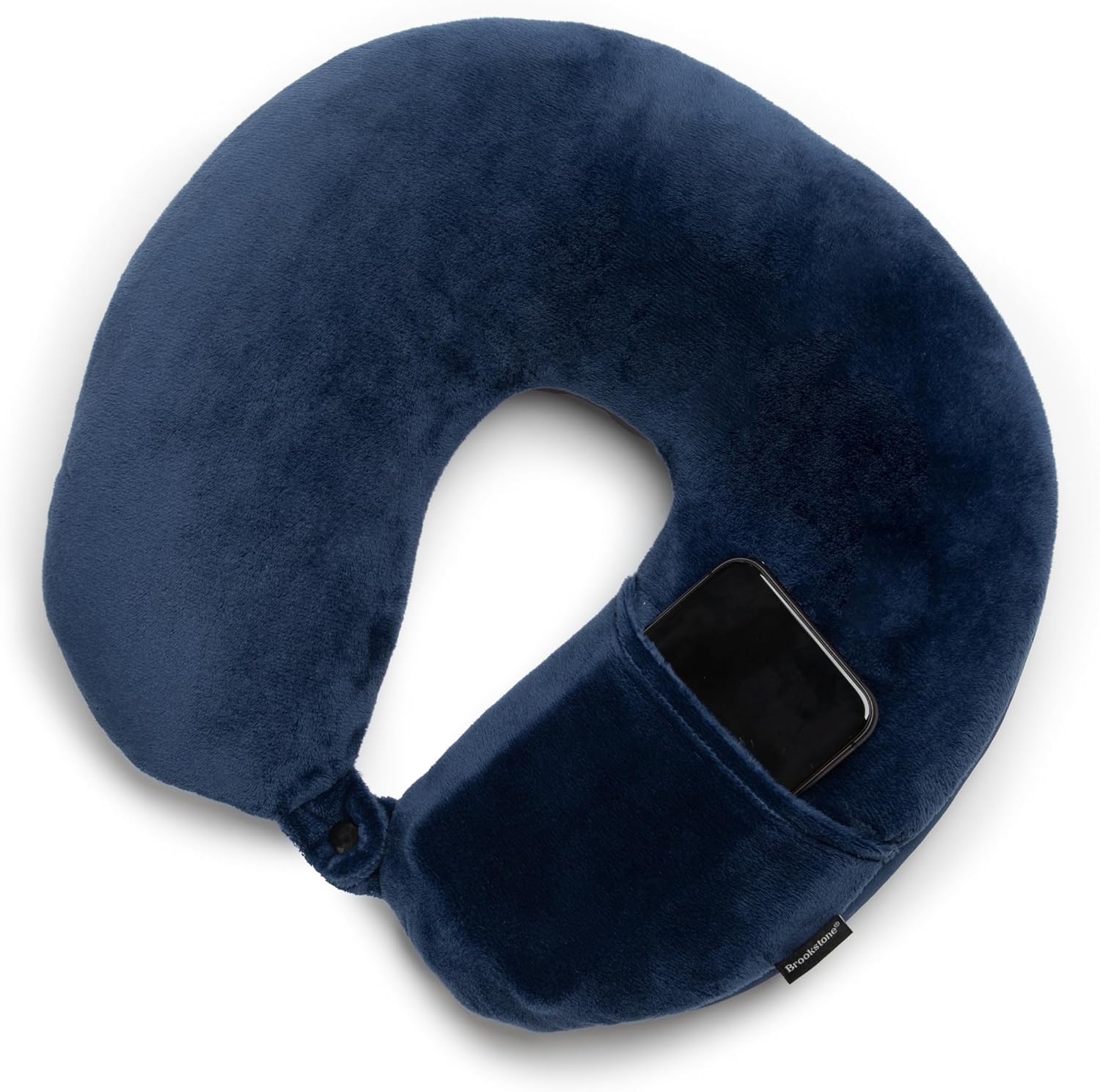 Brookstone Microbead Travel Head and Neck Pillow Lightweight and Plush with Phone or Headphone Pocket, Blue - 4