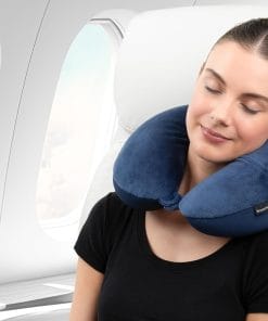 Brookstone Microbead Travel Head and Neck Pillow Lightweight and Plush with Phone or Headphone Pocket, Blue - 5