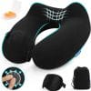 Inflatable Travel Neck Pillow for Airplane, Head Support Velvet Adult Neck Pillow for Long Flight, Kit with Eye Mask, Earplugs and Storage Bag,1, Black - 1