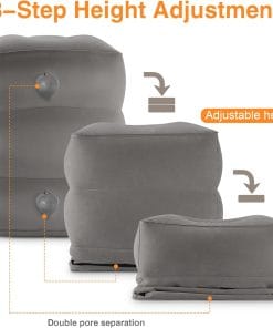 Maliton Inflatable Foot Rest Pillow for Travel,Kids Airplane Bed,Adjustable 3 Layers Height Leg Pillow of Air Travel Essentials,Car, Office, Home - Fast Inflation (Grey) - 2