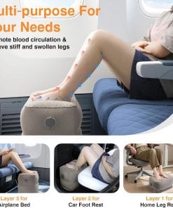 Maliton Inflatable Foot Rest Pillow for Travel,Kids Airplane Bed,Adjustable 3 Layers Height Leg Pillow of Air Travel Essentials,Car, Office, Home - Fast Inflation (Grey) - 3