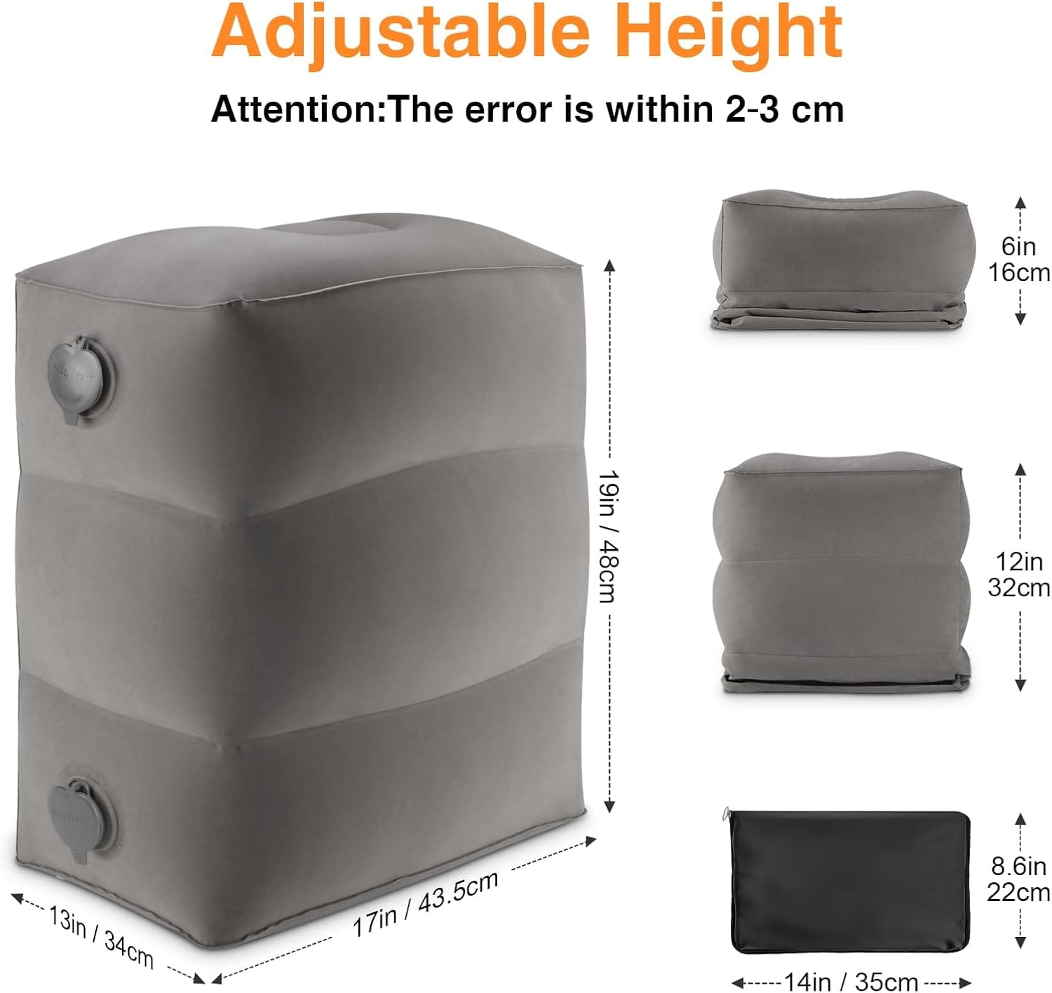 Maliton Inflatable Foot Rest Pillow for Travel,Kids Airplane Bed,Adjustable 3 Layers Height Leg Pillow of Air Travel Essentials,Car, Office, Home - Fast Inflation (Grey) - 7