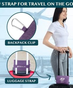 PAVILIA Travel Blanket Compact, Airplane Packable Bag, Soft Fleece Portable Throw Pillow Combo Set, Plane Flight Car Trips Essentials Gift Accessories, Luggage Backpack Clip, Purple - 3