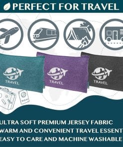 PAVILIA Travel Blanket Compact, Airplane Packable Bag, Soft Fleece Portable Throw Pillow Combo Set, Plane Flight Car Trips Essentials Gift Accessories, Luggage Backpack Clip, Purple - 5