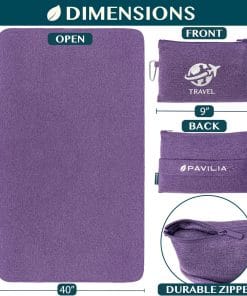 PAVILIA Travel Blanket Compact, Airplane Packable Bag, Soft Fleece Portable Throw Pillow Combo Set, Plane Flight Car Trips Essentials Gift Accessories, Luggage Backpack Clip, Purple - 6