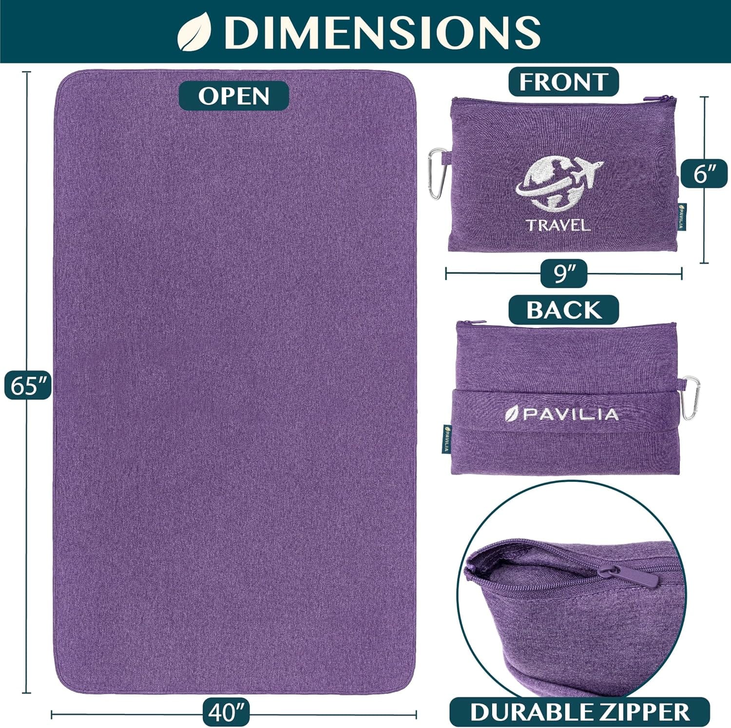 PAVILIA Travel Blanket Compact, Airplane Packable Bag, Soft Fleece Portable Throw Pillow Combo Set, Plane Flight Car Trips Essentials Gift Accessories, Luggage Backpack Clip, Purple - 6