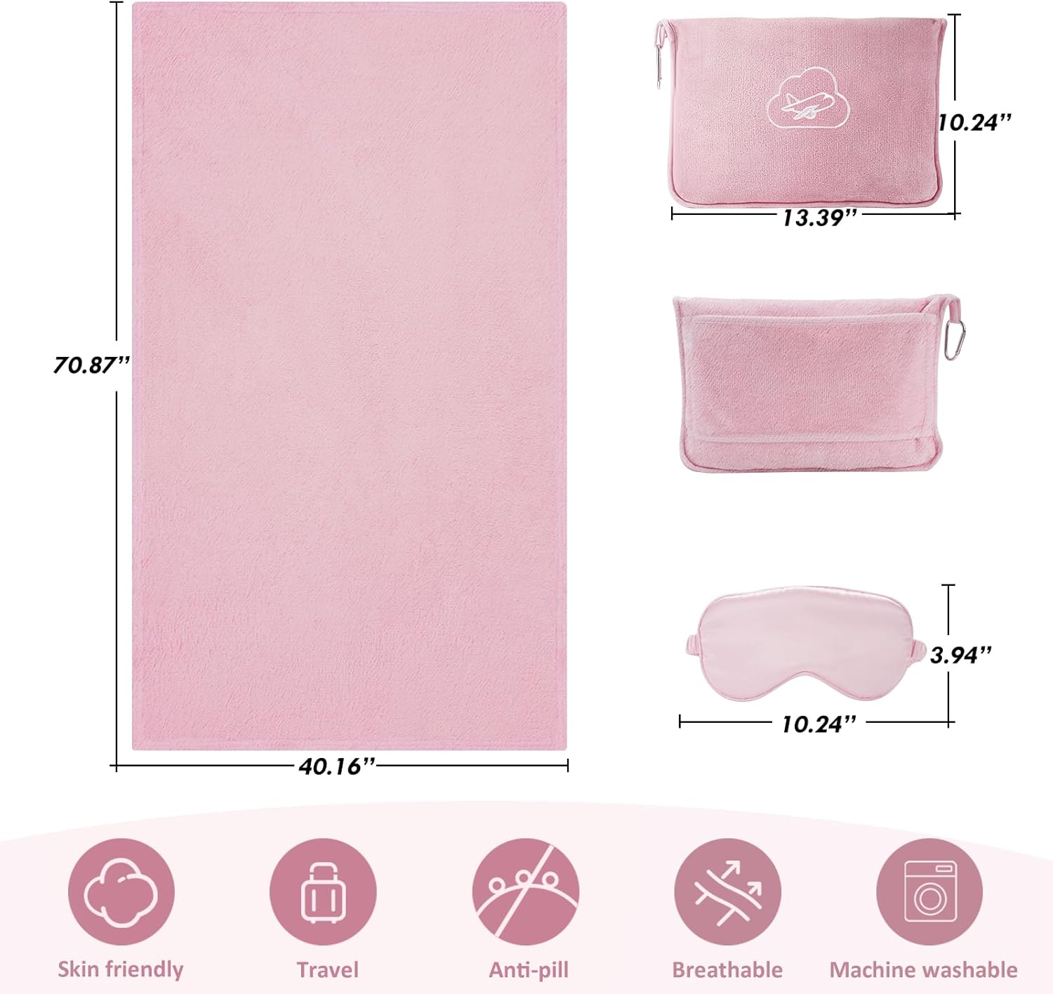 Travel Blanket, Airplane Blanket with Bag, Ultra-Soft, Warm & Lightweight, 65x40 in, Outdoor Blanket Essentials for Women, Men & Kids, Included Eye Mask, Luggage Sleeve & Backpack Clip - 3