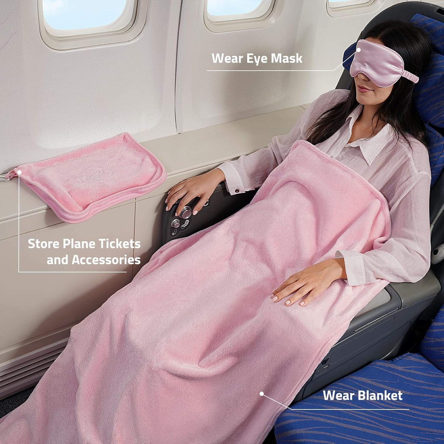 Travel Blanket, Airplane Blanket with Bag, Ultra-Soft, Warm & Lightweight, 65x40 in, Outdoor Blanket Essentials for Women, Men & Kids, Included Eye Mask, Luggage Sleeve & Backpack Clip - 4