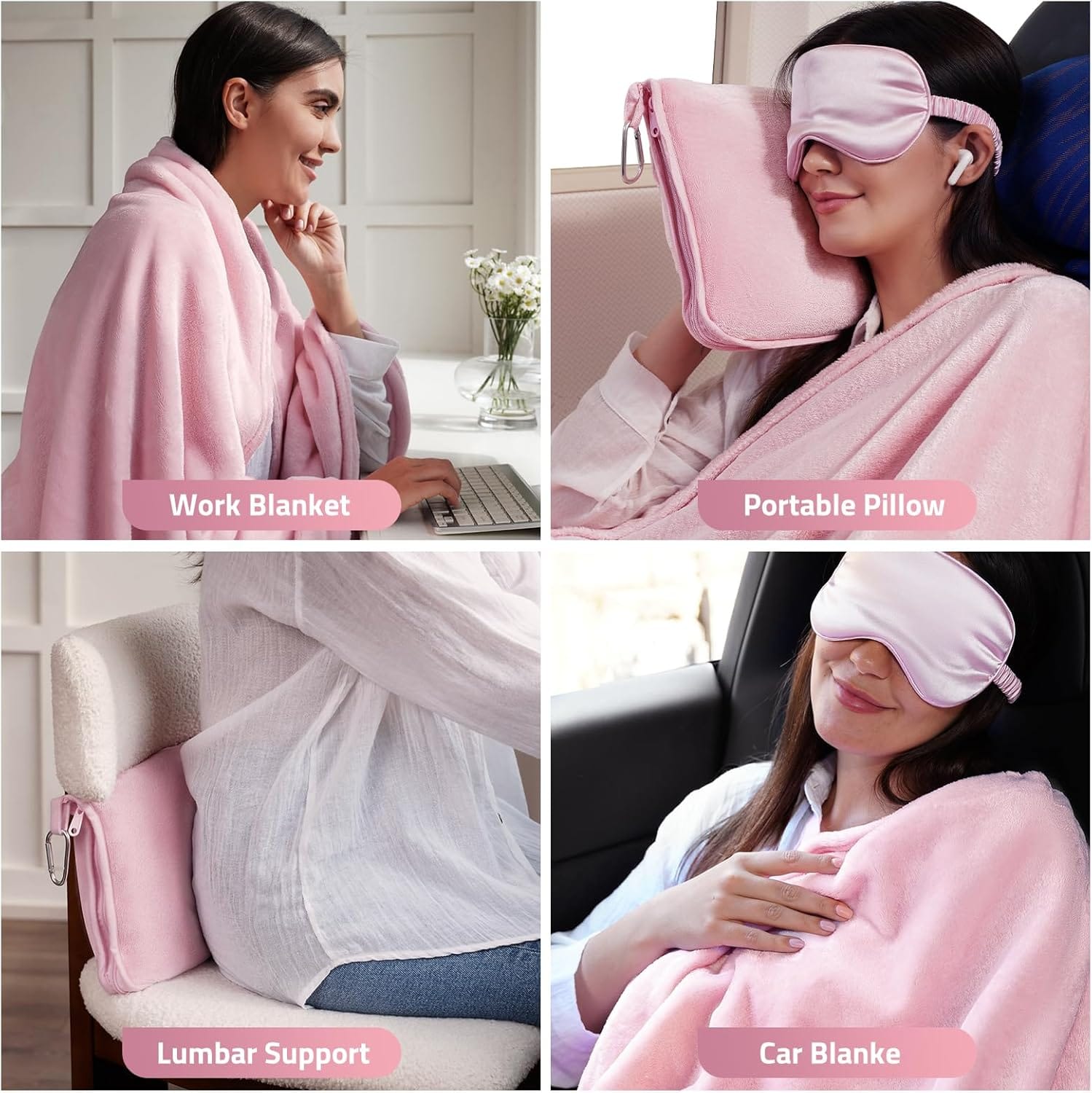 Travel Blanket, Airplane Blanket with Bag, Ultra-Soft, Warm & Lightweight, 65x40 in, Outdoor Blanket Essentials for Women, Men & Kids, Included Eye Mask, Luggage Sleeve & Backpack Clip - 6