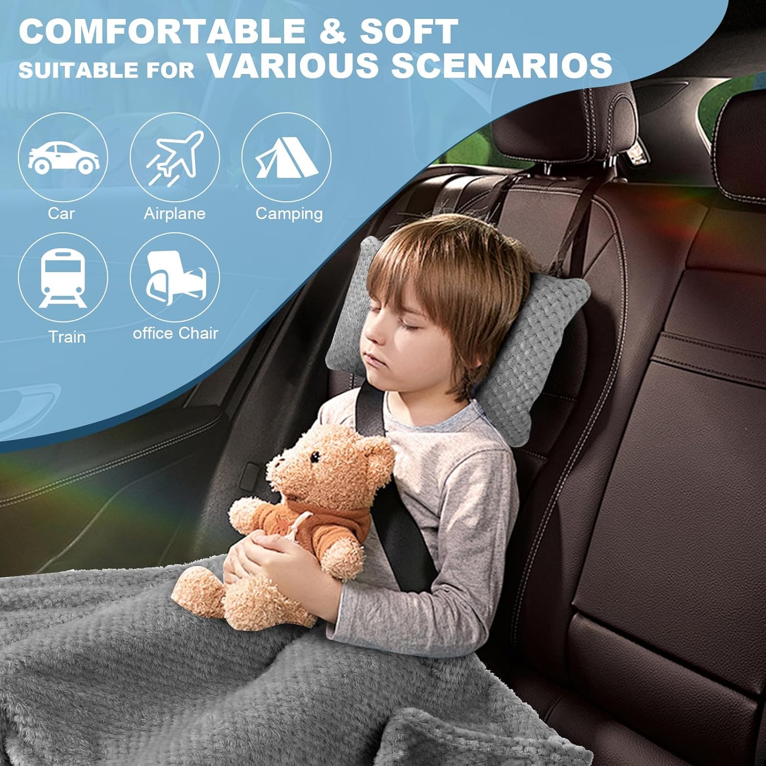 Travel Blanket Airplane Compact with Bag, Travel Essentials 3 in 1 Packable Airplane Blanket, Travel Pillow and Blanket Set, Inflatable Pillow, Luggage Sleeve & Backpack Clip - 3