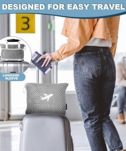 Travel Blanket Airplane Compact with Bag, Travel Essentials 3 in 1 Packable Airplane Blanket, Travel Pillow and Blanket Set, Inflatable Pillow, Luggage Sleeve & Backpack Clip - 4