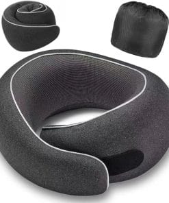 Travel Neck Pillow for Airplanes, Premium Memory Foam Neck Pillow with Ergonomic 360° Support, Travel Essentials for Plane, Car, Train and Home, Max Black - 1