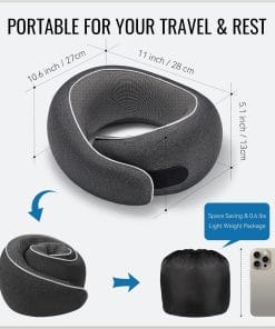 Travel Neck Pillow for Airplanes, Premium Memory Foam Neck Pillow with Ergonomic 360° Support, Travel Essentials for Plane, Car, Train and Home, Max Black - 4