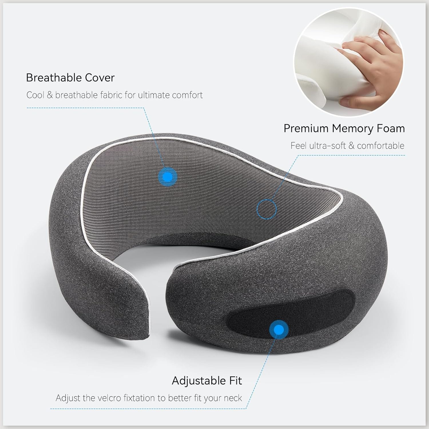 Travel Neck Pillow for Airplanes, Premium Memory Foam Neck Pillow with Ergonomic 360° Support, Travel Essentials for Plane, Car, Train and Home, Max Black - 5