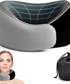 Travel Neck Pillow for Airplanes – 100% Memory Foam, 360° Head Support, Breathable & Washable Cover, Compact for Travel, Car & Flights - 1