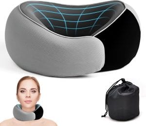 Travel Neck Pillow for Airplanes – 100% Memory Foam, 360° Head Support, Breathable & Washable Cover, Compact for Travel, Car & Flights - 1