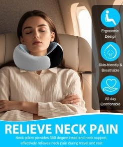 Travel Neck Pillow for Airplanes – 100% Memory Foam, 360° Head Support, Breathable & Washable Cover, Compact for Travel, Car & Flights - 2