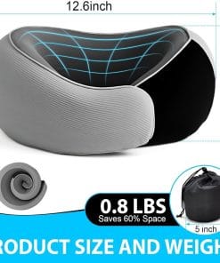 Travel Neck Pillow for Airplanes – 100% Memory Foam, 360° Head Support, Breathable & Washable Cover, Compact for Travel, Car & Flights - 4