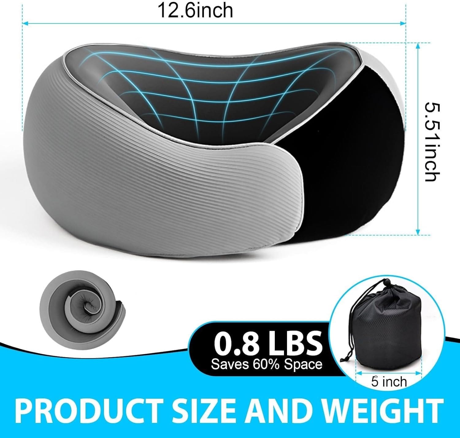 Travel Neck Pillow for Airplanes – 100% Memory Foam, 360° Head Support, Breathable & Washable Cover, Compact for Travel, Car & Flights - 4