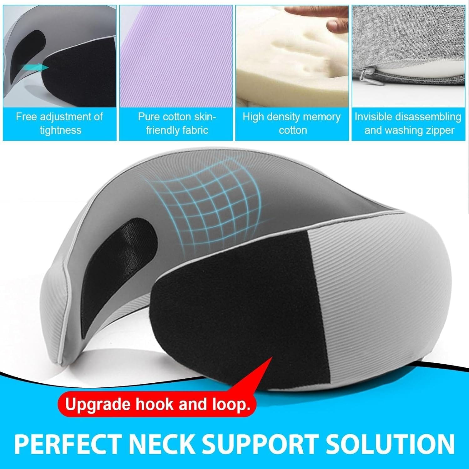Travel Neck Pillow for Airplanes – 100% Memory Foam, 360° Head Support, Breathable & Washable Cover, Compact for Travel, Car & Flights - 5