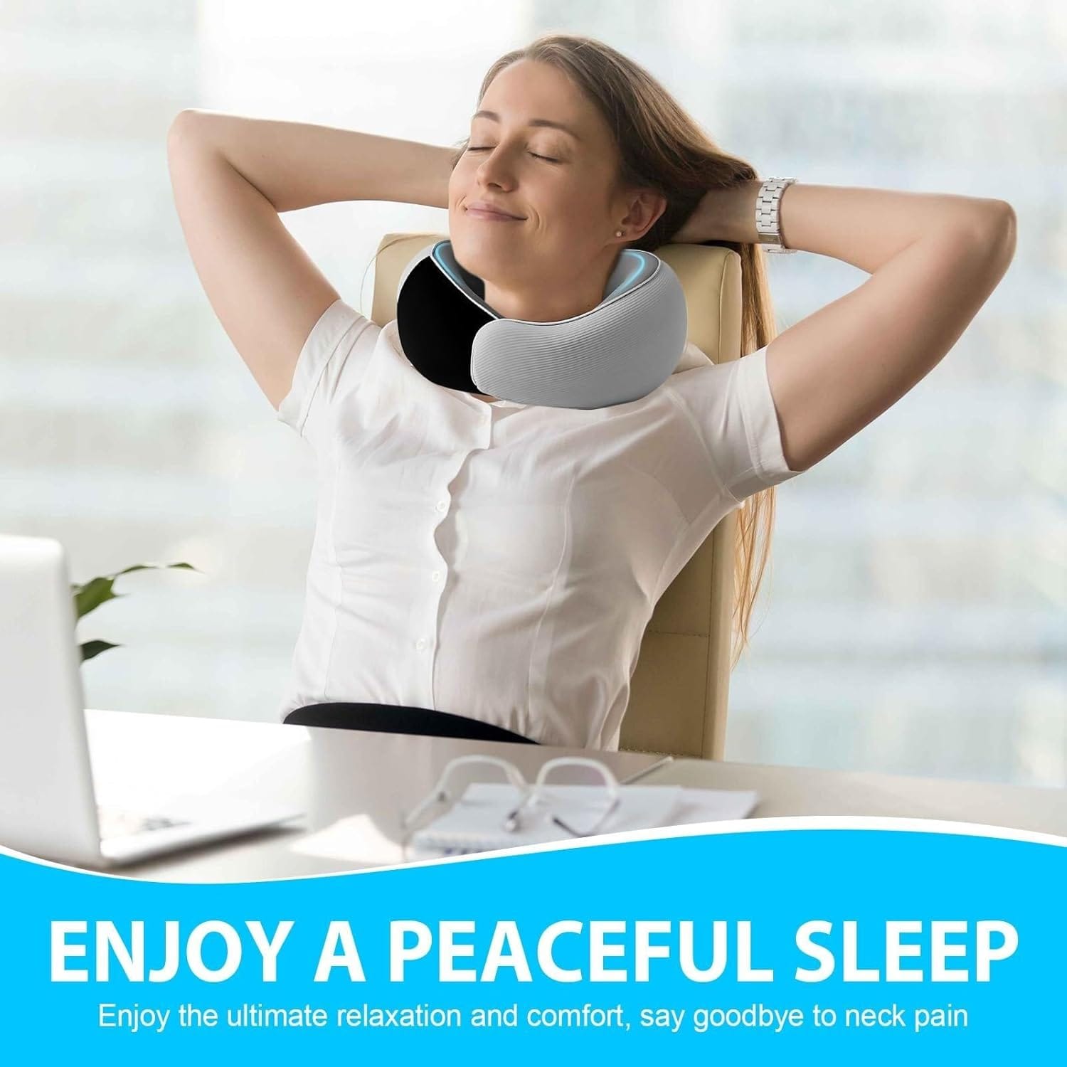 Travel Neck Pillow for Airplanes – 100% Memory Foam, 360° Head Support, Breathable & Washable Cover, Compact for Travel, Car & Flights - 6
