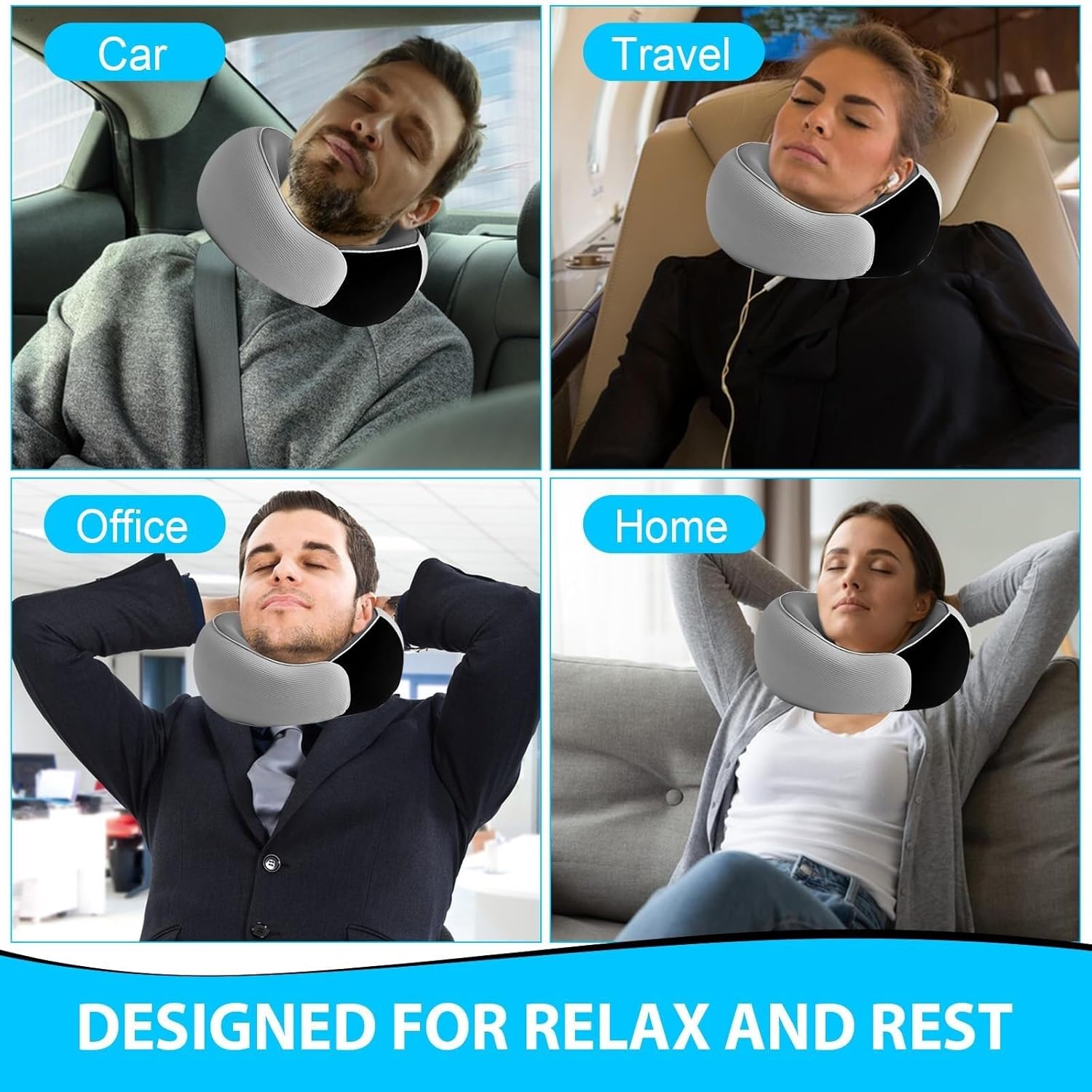 Travel Neck Pillow for Airplanes – 100% Memory Foam, 360° Head Support, Breathable & Washable Cover, Compact for Travel, Car & Flights - 7
