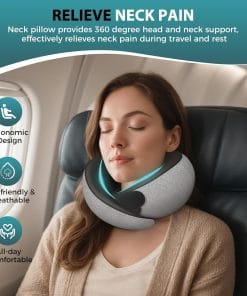 Travel Neck Pillows for Airplanes - 360° Ergonomic Memory Foam Travel Pillow - Relief Neck Pain with Breathable Support for Long Flights, Car, Train & Office Use - Adults & Kids - 2