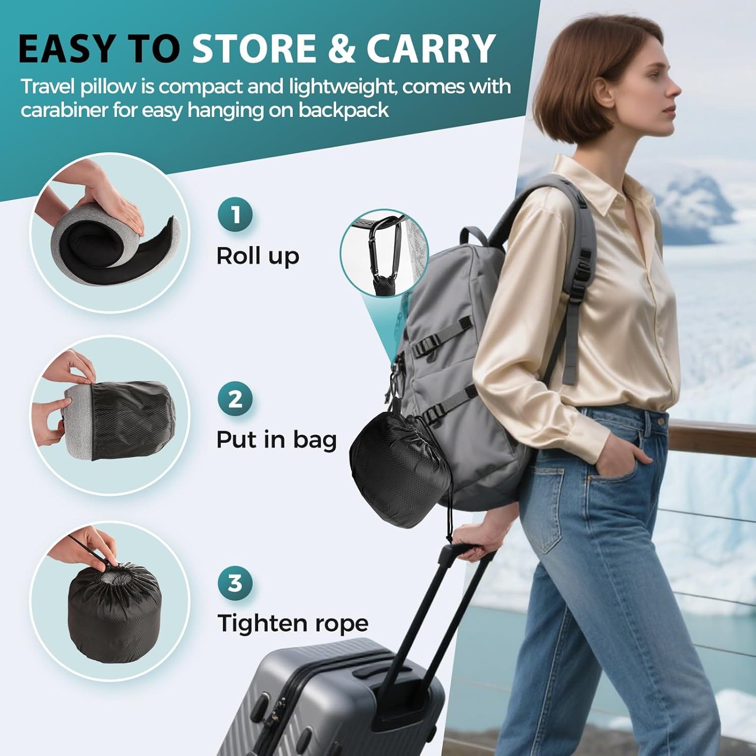 Travel Neck Pillows for Airplanes - 360° Ergonomic Memory Foam Travel Pillow - Relief Neck Pain with Breathable Support for Long Flights, Car, Train & Office Use - Adults & Kids - 3