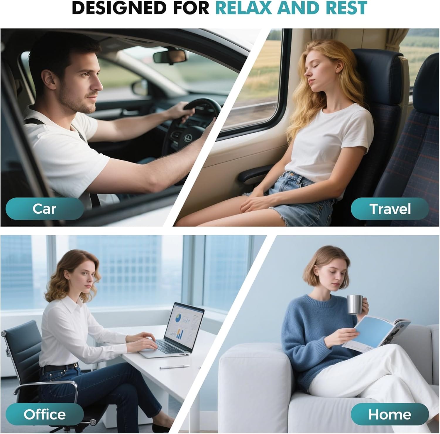 Travel Neck Pillows for Airplanes - 360° Ergonomic Memory Foam Travel Pillow - Relief Neck Pain with Breathable Support for Long Flights, Car, Train & Office Use - Adults & Kids - 7