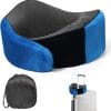 Travel Pillow, 100% Pure Memory Foam Travel Neck Pillow Airplane Neck Support Ergonomic Design for Traveling Suitable for Airplanes,Offices and Cars-Blue - 1