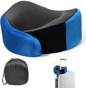 Travel Pillow, 100% Pure Memory Foam Travel Neck Pillow Airplane Neck Support Ergonomic Design for Traveling Suitable for Airplanes,Offices and Cars-Blue - 1