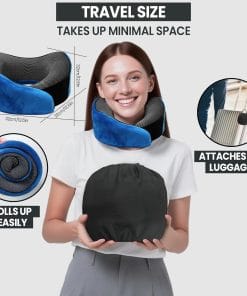 Travel Pillow, 100% Pure Memory Foam Travel Neck Pillow Airplane Neck Support Ergonomic Design for Traveling Suitable for Airplanes,Offices and Cars-Blue - 2