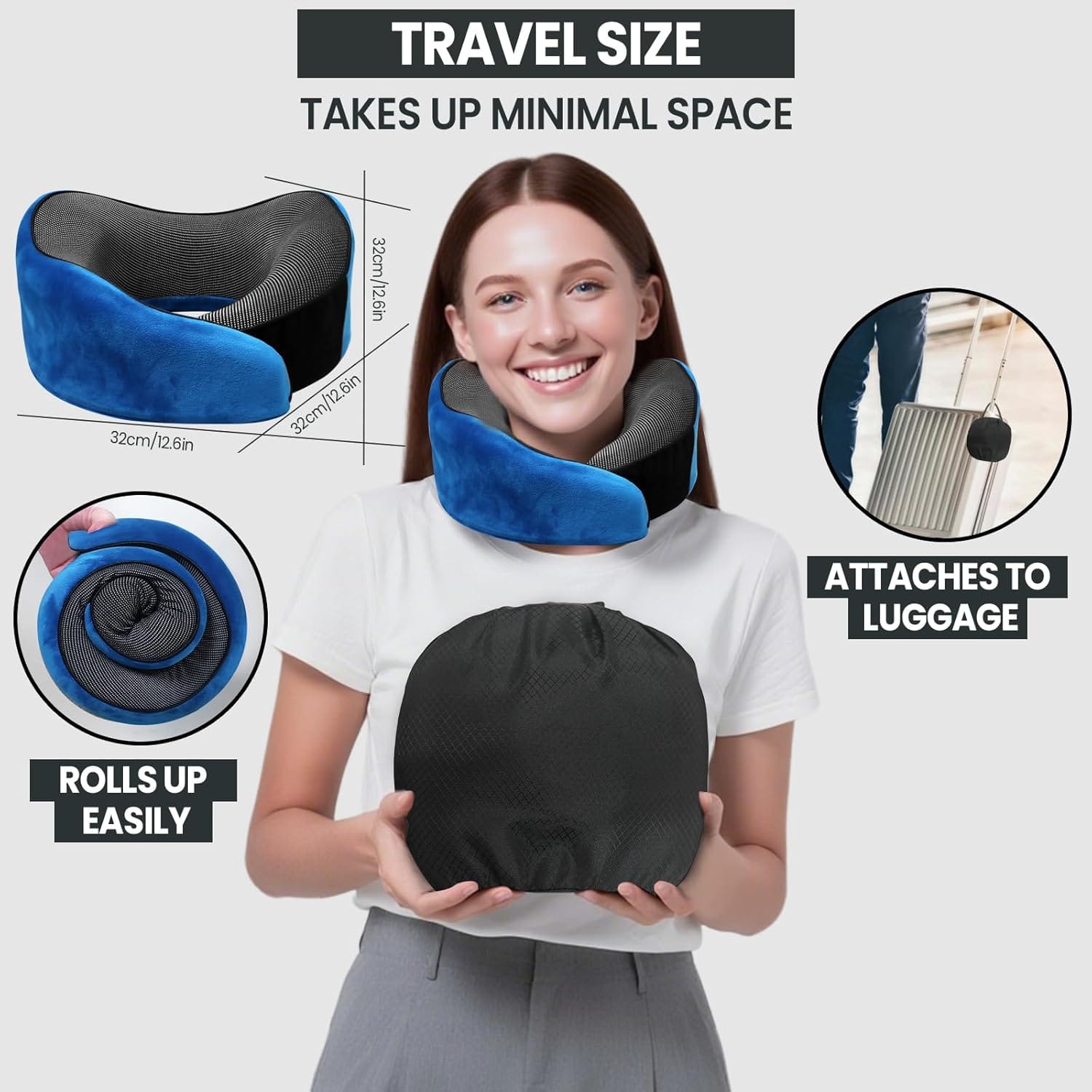 Travel Pillow, 100% Pure Memory Foam Travel Neck Pillow Airplane Neck Support Ergonomic Design for Traveling Suitable for Airplanes,Offices and Cars-Blue - 2