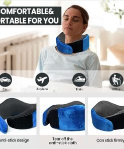 Travel Pillow, 100% Pure Memory Foam Travel Neck Pillow Airplane Neck Support Ergonomic Design for Traveling Suitable for Airplanes,Offices and Cars-Blue - 3