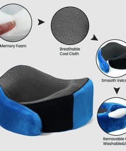 Travel Pillow, 100% Pure Memory Foam Travel Neck Pillow Airplane Neck Support Ergonomic Design for Traveling Suitable for Airplanes,Offices and Cars-Blue - 5