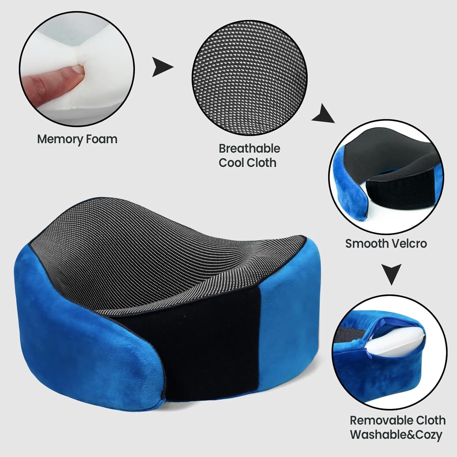 Travel Pillow, 100% Pure Memory Foam Travel Neck Pillow Airplane Neck Support Ergonomic Design for Traveling Suitable for Airplanes,Offices and Cars-Blue - 5