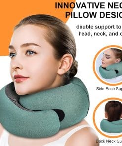 Travel Pillow - Hooded Neck Pillow Airplane Memory Foam Filling for Plane, Office, Cars Sleeping, Road Trip, Long Flights, Portable Plane Accessories, Includes Eye Mask & Earplugs - 2