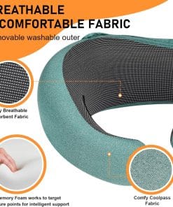 Travel Pillow - Hooded Neck Pillow Airplane Memory Foam Filling for Plane, Office, Cars Sleeping, Road Trip, Long Flights, Portable Plane Accessories, Includes Eye Mask & Earplugs - 4