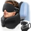 YFONG Travel Pillow for Long Flight Airplanes, Head Strap Combo with 3D Contoured Eye Mask for Sleep, Neck Pillow for Car Trip Essential, 360° Support Memory Foam Headrest - 1