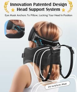 YFONG Travel Pillow for Long Flight Airplanes, Head Strap Combo with 3D Contoured Eye Mask for Sleep, Neck Pillow for Car Trip Essential, 360° Support Memory Foam Headrest - 3