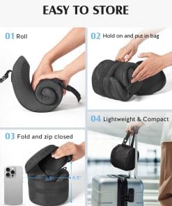 YFONG Travel Pillow for Long Flight Airplanes, Head Strap Combo with 3D Contoured Eye Mask for Sleep, Neck Pillow for Car Trip Essential, 360° Support Memory Foam Headrest - 7