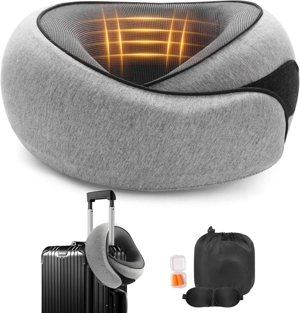Travel Neck Pillow, Memory Foam Neck Support for Airplane, Car & Office, Breathable Portable Design with Eye Mask, Earplug Holder & Carry Bag, for Christmas & New Year