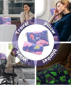 Axolotl Blanket for Airplane Travel - Glow in The Dark Kids Travel Blanket Pillow Set for Plane, Car - Axolotl Gifts Toys for Girls, Small Soft Purple Fleece Throw for Teens Girls 40 x 60 - 2