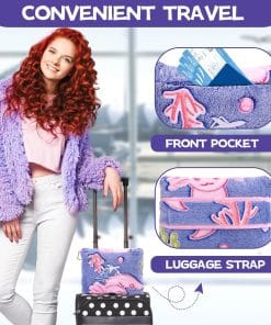 Axolotl Blanket for Airplane Travel - Glow in The Dark Kids Travel Blanket Pillow Set for Plane, Car - Axolotl Gifts Toys for Girls, Small Soft Purple Fleece Throw for Teens Girls 40 x 60 - 5